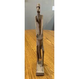 VTG Hand Carved Wood African Figure Man Playing Bongos 12” Brown Tribal Folk Art